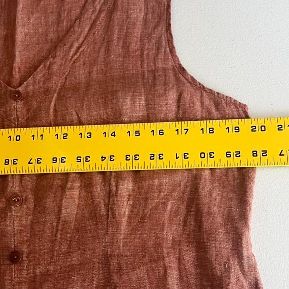 Flax Tank Top Women's Size Small Red Rust Linen Faux Button Up Sleeveless - Picture 6 of 7